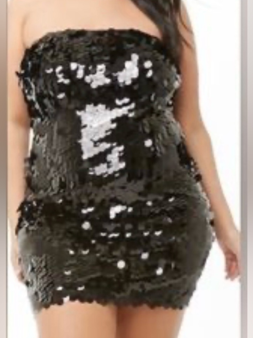 Forever 21 Black Large Sequin Front Strapless Mini Dress Soze 1X